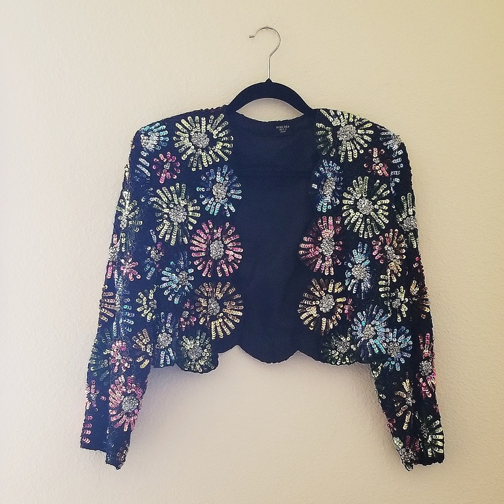 PURE SILK embellished sequin floral blazer - Picture 2 of 3